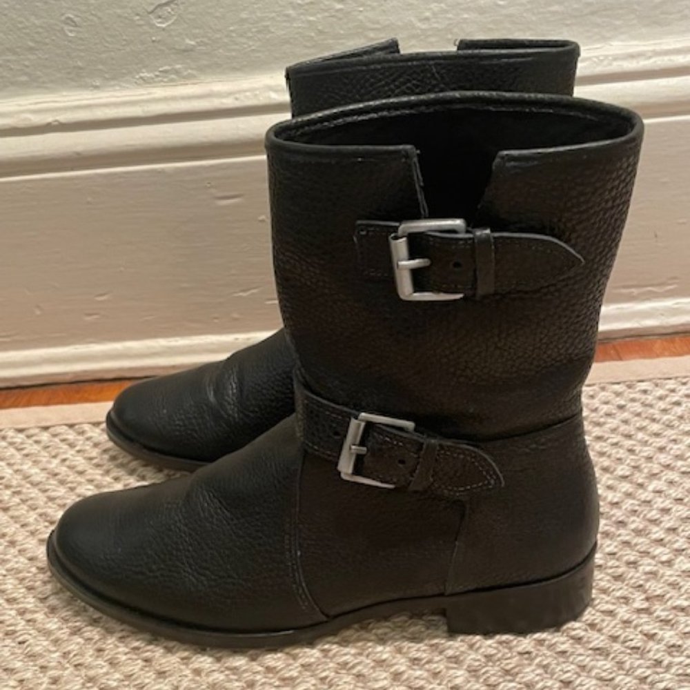 J.Crew Black Pebbled Leather Buckled Boot